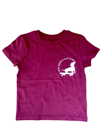 Free Rider Small Dog on a Skateboard T Shirt // Burgundy