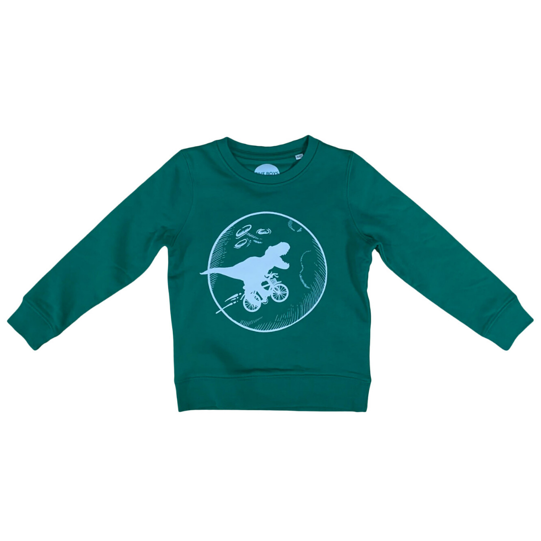 LAST ONE! Dinosaur Bicycle Moon Sweatshirt // Forest Green