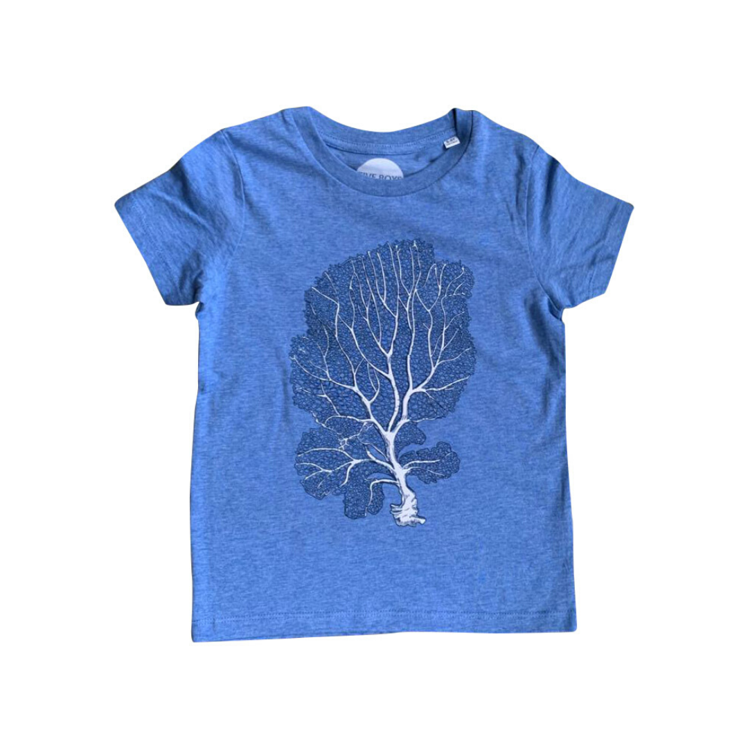 LAST ONE! Coral Print on Organic T-shirt in Blue