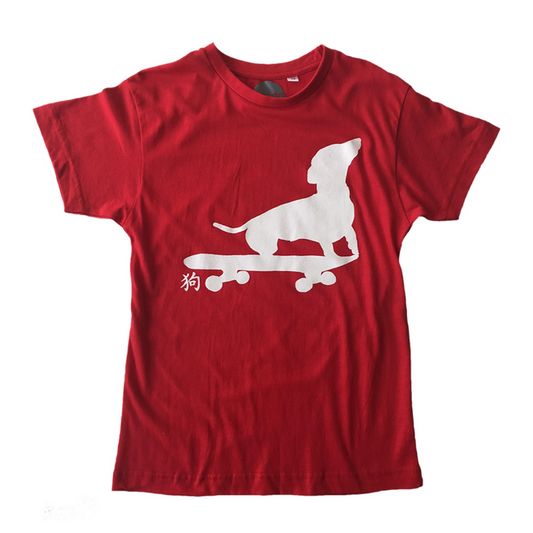 Big Dog on a Skateboard T Shirt  // Red