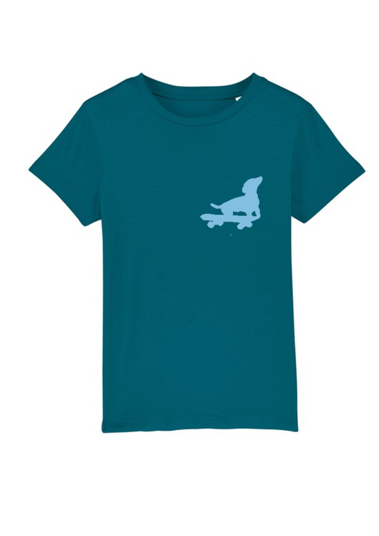 LAST ONE! Small Dog on Skateboard T shirt // Ocean Hues