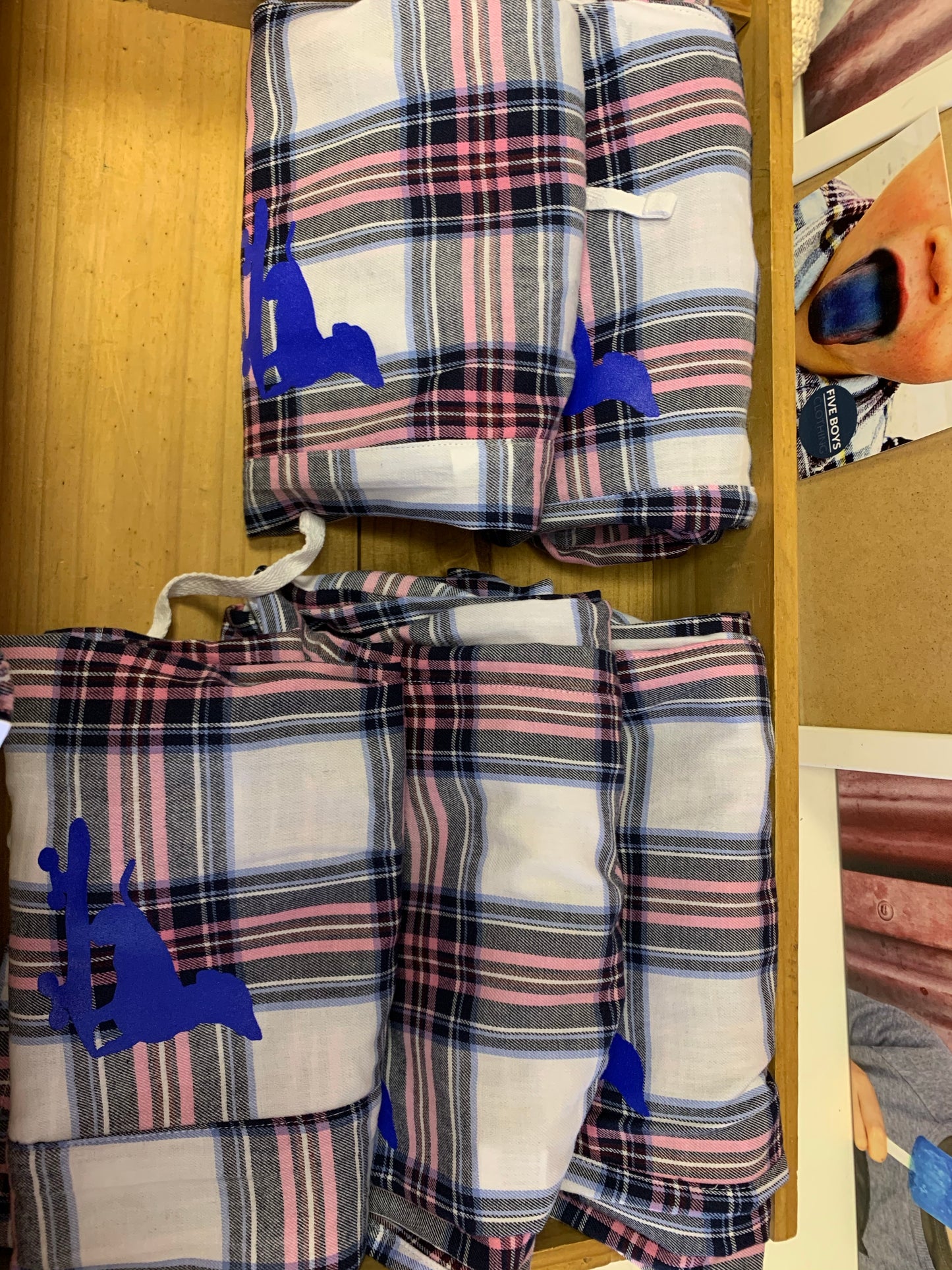 White, Pink and Blue Check Pyjama Pants