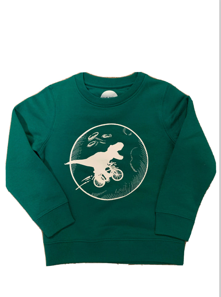 LAST ONE! Dinosaur Bicycle Moon Sweatshirt // Forest Green