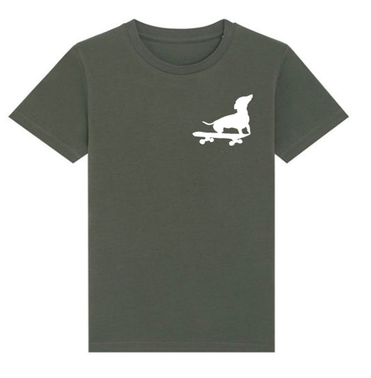 LAST ONE! Small Dog on Skateboard T shirt // Cool Khaki